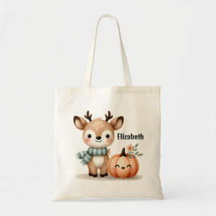 Cute Reindeer Girl Pumpkin Custom Name Tote Bag