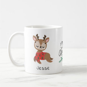 Cute Reindeer Girly Personalised Name Christmas Coffee Mug