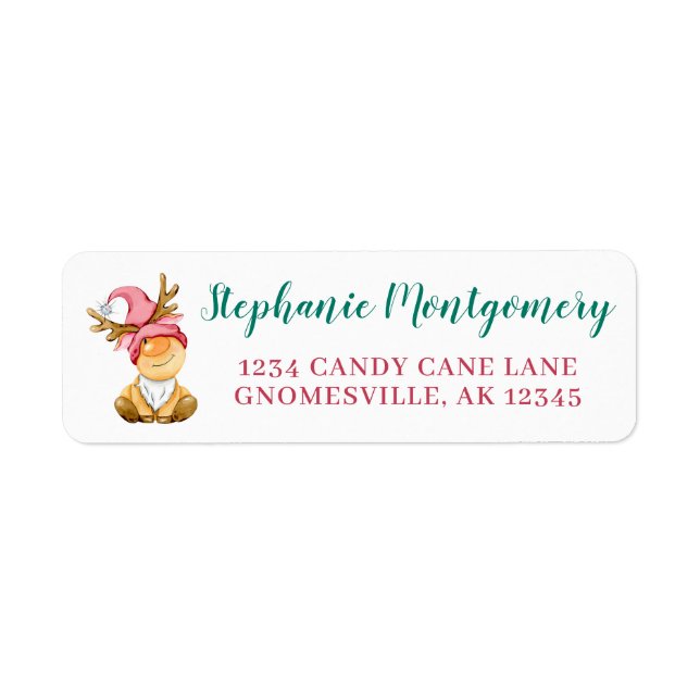 Cute Reindeer Gnome Christmas Return Address Label (Front)