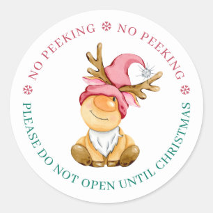 Cute Reindeer Gnome No Peeking Until Christmas Classic Round Sticker