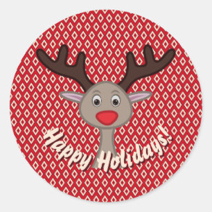 Cute Reindeer Happy Holidays Christmas Cheer Classic Round Sticker