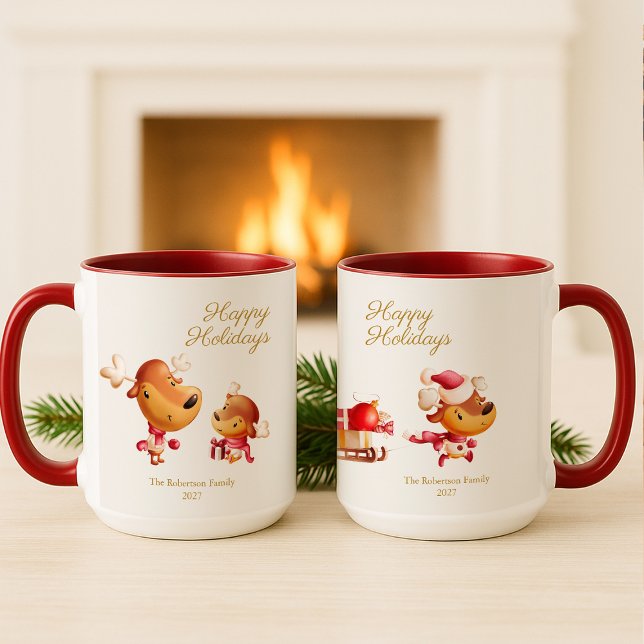 Cute Reindeer Happy Holidays Personalized Mug (Creator Uploaded)