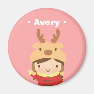 Cute Reindeer Hat Girl Kids Christmas Fillers Magnet