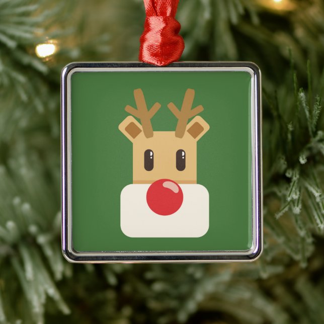 Cute Reindeer Head Cartoon Metal Ornament (Tree)