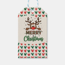 Cute Reindeer Heart Pattern Christmas Gift Tag
