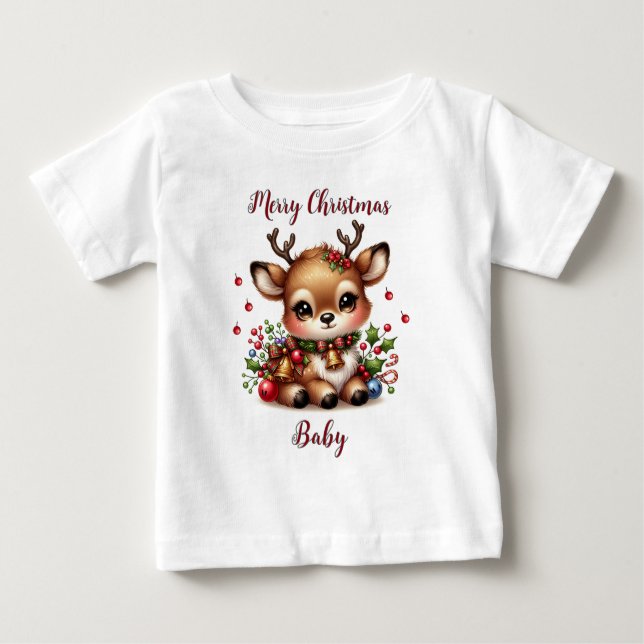 Cute Reindeer Holiday Shirt -Personalised Toddler (Front)