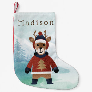Cute Reindeer in Sweater Small Christmas Stocking