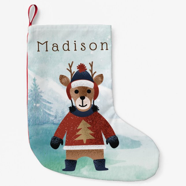 Cute Reindeer in Sweater Small Christmas Stocking (Front)