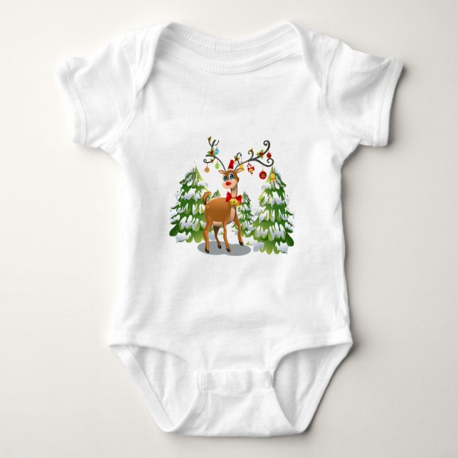 Cute Reindeer in the Snow Baby Bodysuit (Front)
