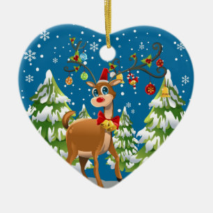 Cute Reindeer in the Snow Ceramic Ornament