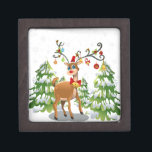 Cute Reindeer in the Snow Jewellery Box<br><div class="desc">Cute Reindeer in the Snow with trees and ornaments hanging from his antlers</div>