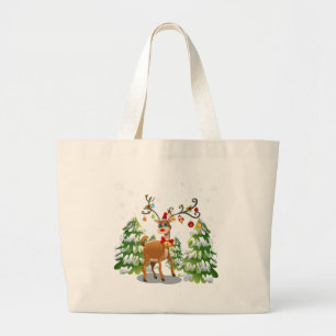 Cute Reindeer in the Snow Large Tote Bag