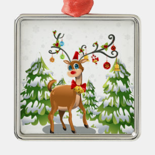 Cute Reindeer in the Snow Metal Ornament