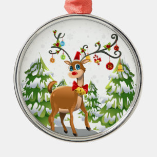 Cute Reindeer in the Snow Metal Ornament