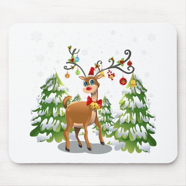 Cute Reindeer in the Snow Mouse Pad (Front)