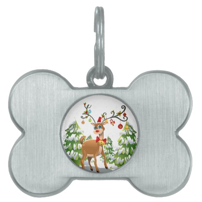 Cute Reindeer in the Snow Pet Name Tag (Front)