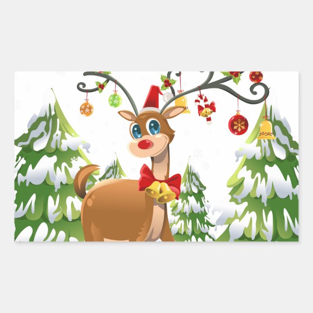 Cute Reindeer in the Snow Rectangular Sticker (Front)