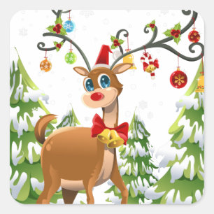 Cute Reindeer in the Snow Square Sticker