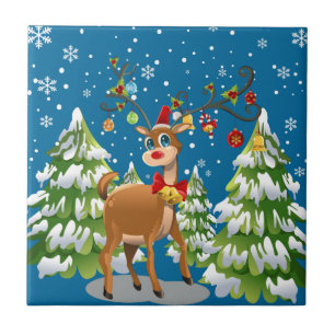 Cute Reindeer in the Snow Tile