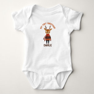 Cute Reindeer in Ugly Sweater with Name First Xmas