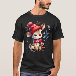 Cute Reindeer In Winter Hat Illustration T-Shirt