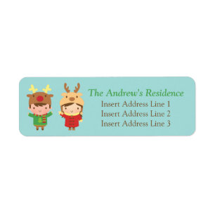 Cute Reindeer Kids Christmas Address RSVP Labels