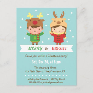 Cute Reindeer Kids Christmas Party Invitations