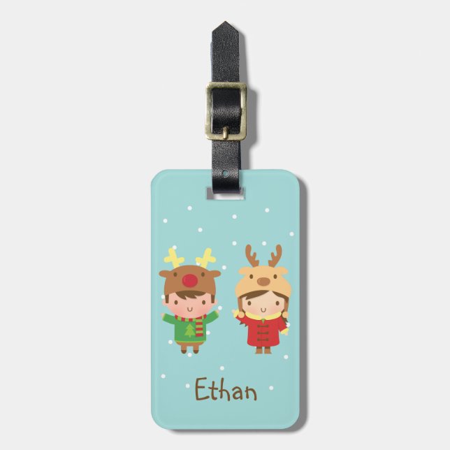 Cute Reindeer Kids Merry Christmas Luggage Tag (Front Vertical)