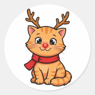 Cute Reindeer Kitten Christmas Sticker