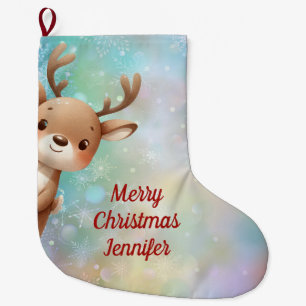 Cute Reindeer  Large Christmas Stocking