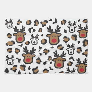 Cute reindeer leopard print pattern Kitchen Towels