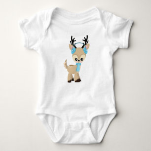 Cute Reindeer, Little Reindeer, Blue Scarf Baby Bodysuit