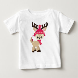 Cute Reindeer, Little Reindeer, Red Hat, Scarf Baby T-Shirt