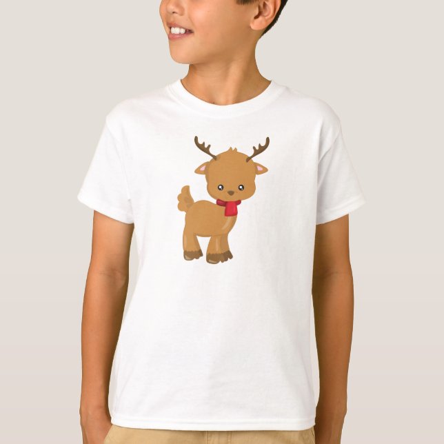 Cute Reindeer, Little Reindeer, Scarf, Antlers T-Shirt (Front)