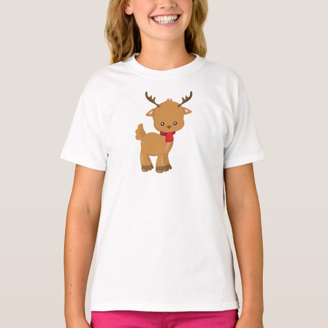Cute Reindeer, Little Reindeer, Scarf, Antlers T-Shirt (Front)