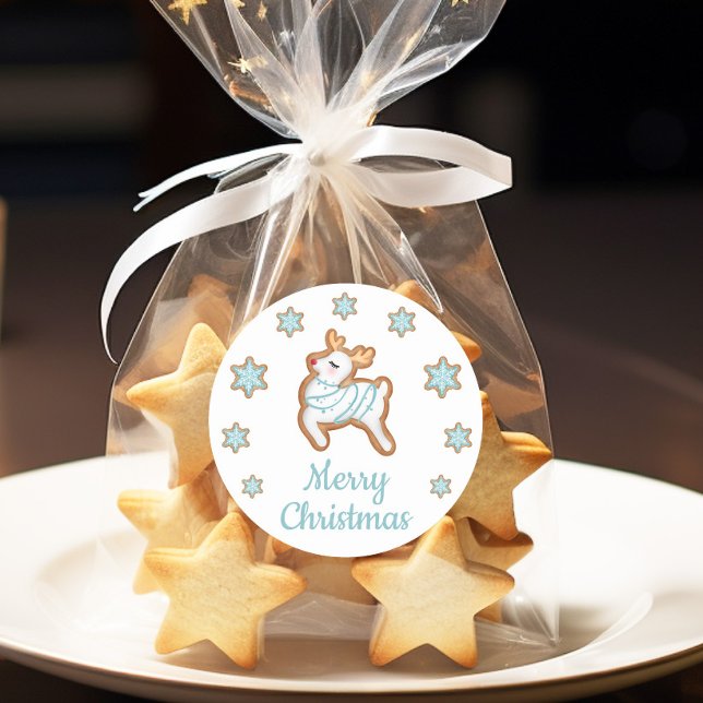 Cute Reindeer Merry Christmas Classic Round Sticker (Cute Reindeer Merry Christmas Classic Round Sticker)
