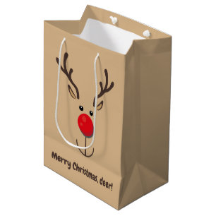 Cute Reindeer "Merry Christmas, deer" Medium Gift Bag