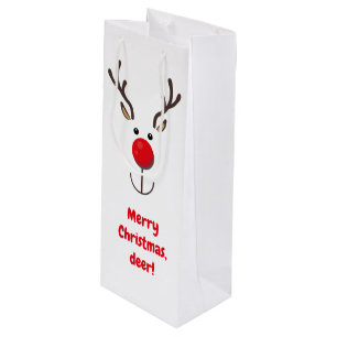 Cute Reindeer "Merry Christmas, deer" Wine Gift Bag