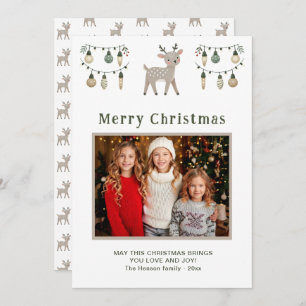 Cute Reindeer Merry Christmas Family Photo   Holiday Card