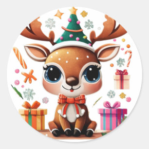 Cute Reindeer Merry Christmas Gift Classic Round Sticker