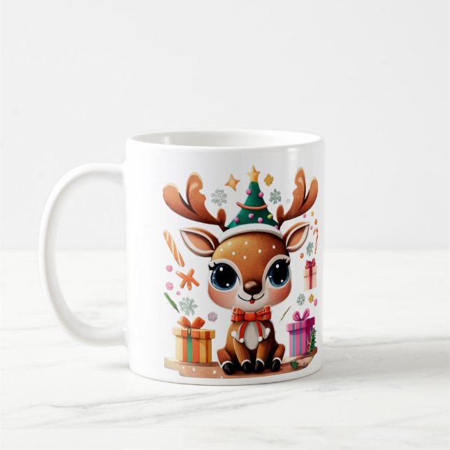 Cute Reindeer Merry Christmas Gift Coffee Mug (Left)
