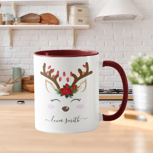 Cute Reindeer Merry Christmas Gift Maroon Coffee Mug