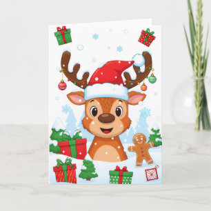 Cute Reindeer Merry Christmas Kids Holiday Card