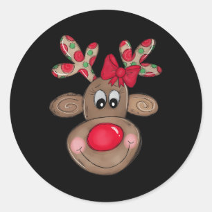 Cute Reindeer Merry Christmas Outfit Girls Kids To Classic Round Sticker