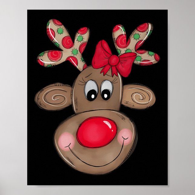 Cute Reindeer Merry Christmas Outfit Girls Kids To Poster (Front)
