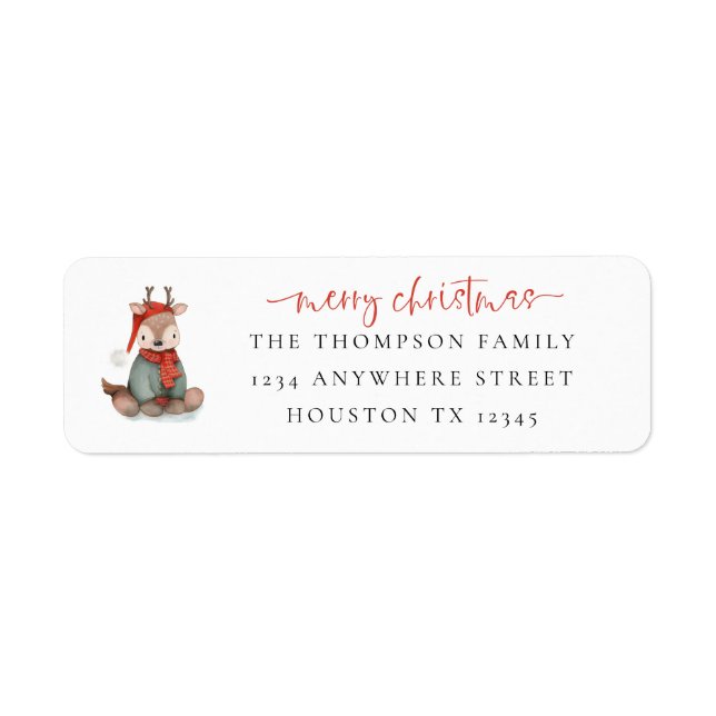 Cute Reindeer Merry Christmas  Return Name Address Label (Front)