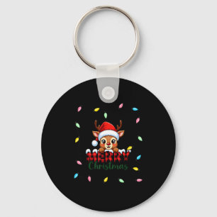 Cute Reindeer Merry Christmas Shirt –plaid Holiday Key Ring