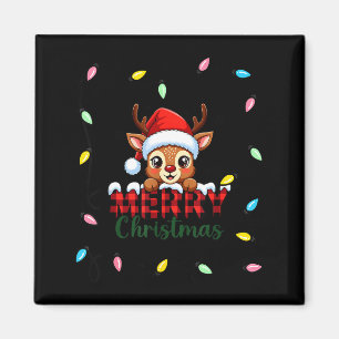 Cute Reindeer Merry Christmas Shirt –plaid Holiday Magnet