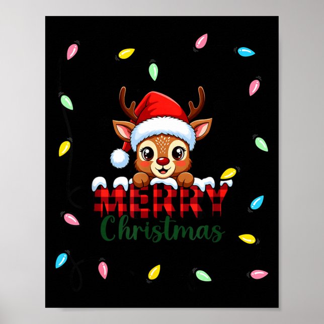 Cute Reindeer Merry Christmas Shirt –plaid Holiday Poster (Front)