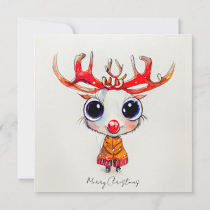 Cute Reindeer Merry Christmas Watercolor Card